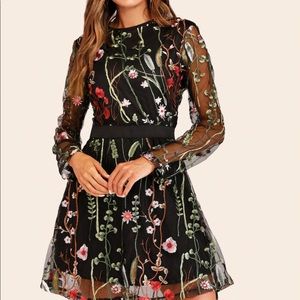 Black Mesh and Floral Cocktail Dress
